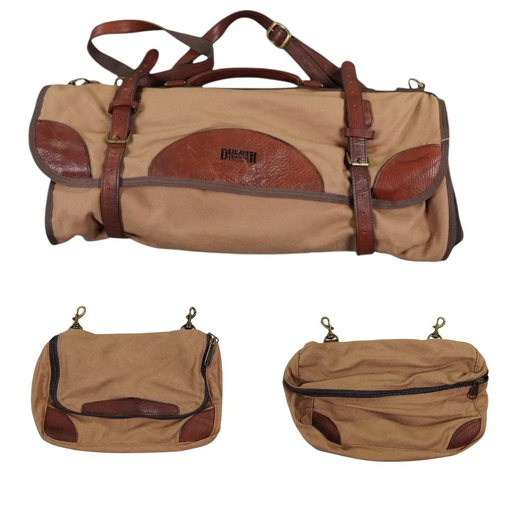 Duluth Trading 1 Night Stand Rolled Bag Tan Leather Canvas Suit Shoes Shaving
